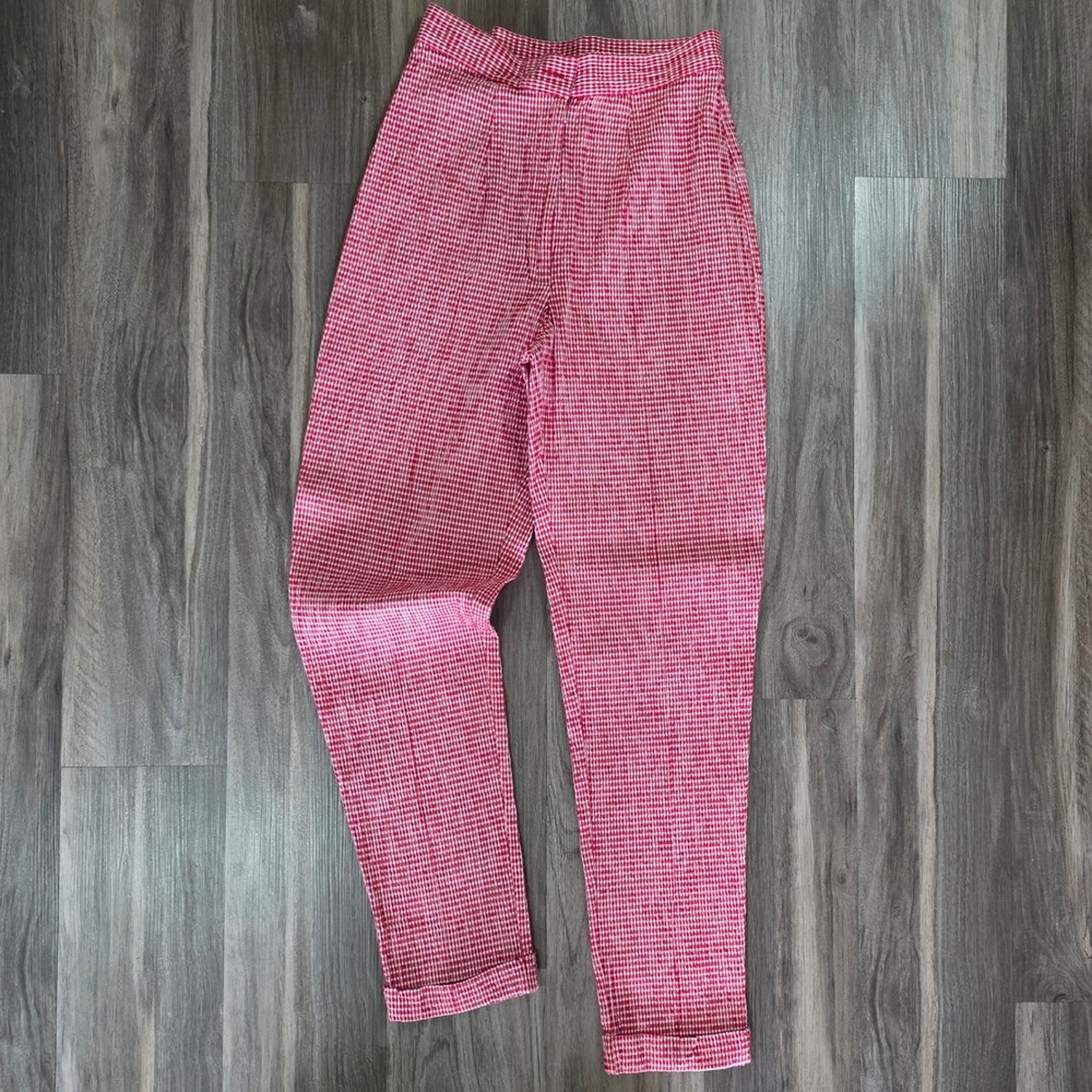 Apart Red White Gingham Check High Waisted Tapered Pants Size 6 Vintage Style